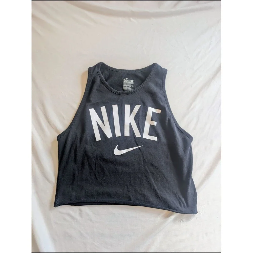 Nike Black Crop Tank with White Logo - Picture 1 of 3